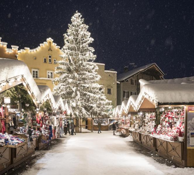 The christmas market at evening